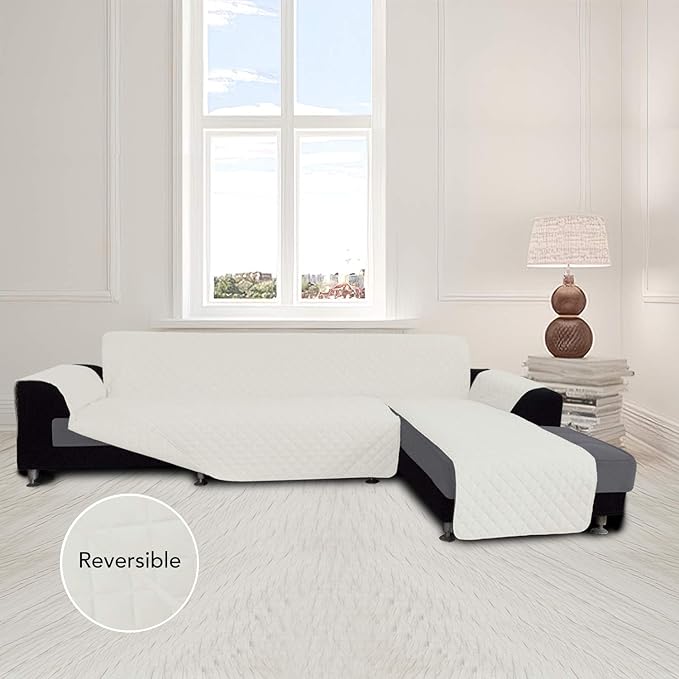 Easy-Going Sofa Slipcover L Shape Sofa Cover Sectional Couch Cover Chaise Cover Reversible Furniture Protector for Pets Kids Dog Cat (Large, Ivory/Ivory)