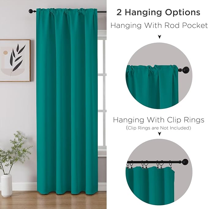 CUCRAF Turquoise Blackout Curtains 96 inch Length 2 Panels Set, Rod Pocket Room Darkening Drapes for Bedroom Living Room, Insulated Thermal Light Blocking Window Curtain (W52 x L96 Inch)