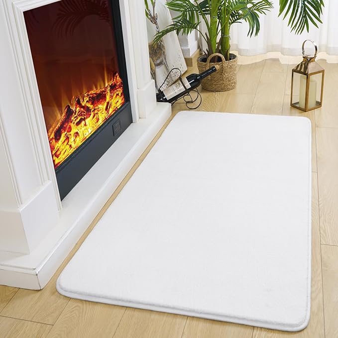 Amearea Modern Washable Runner Rugs, 2x4 Feet White Bedroom Runner Rug, Small Area Rugs for Bedroom Living Room, Non Slip Memory Foam Rug for Hallway Entryway Kids Boys Girls Room Laundry Room