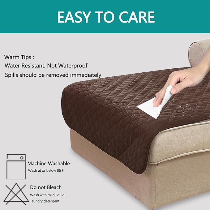 U-NICE HOME Sectional Couch Cover for Dogs Pets Chaise Lounge Reversible Sofa Cover Furniture Protector with Elastic Adjustable Strap, Chocolate/Taupe