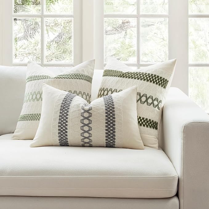 MIULEE Set of 2 Moss Green Boho Decorative Lumbar Pillow Covers 12x20 Inch Farmhouse Rustic Couch Throw Pillows Modern Summer Cushion Covers Retro Cute Macrame Woven Spring Decor for Bed Sofa Chair