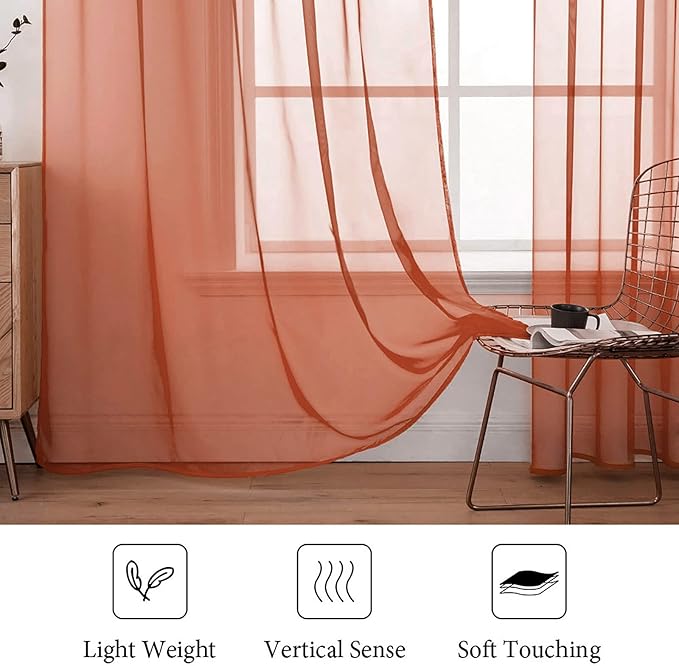 MIULEE 2 Panels Solid Color Sheer Window Curtains Elegant Window Voile Fall Panels/Drapes/Treatment for Bedroom Living Room (54 X 84 Inches Burnt Orange)