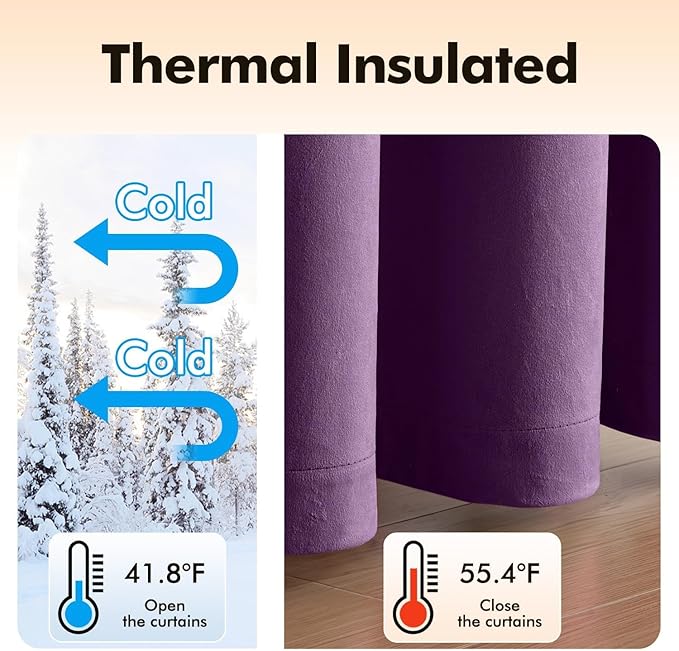 MIULEE Velvet Curtains Purple Elegant Grommet Thermal Insulated Soundproof Room Darkening Curtains/Drapes for Classical Living Room Bedroom Decor 52 x 84 Inch Set of 2