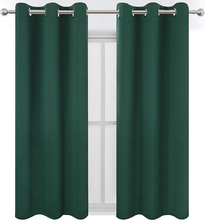 LEMOMO Dark Green Bedroom Blackout Curtains/38 x 54 Inch Long/Set of 2 Curtain Panels/Thermal Insulated Room Darkening Curtains for Bedroom