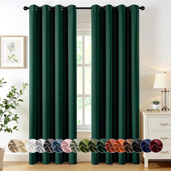 MIULEE Hunter Green Blackout Curtains for Bedroom Living Room 84 Inches Long 2 Panels, Thermal Insulated Room Darkening Drapes Solid Grommet Noise Reduction Light Blocking Window Treatments 50x84 Inch