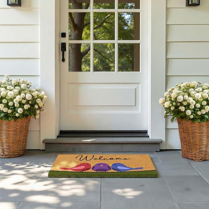 Barnyard Designs Natural Coco Coir Spring Birds Doormat - Large Cute Non-Slip Heavy Duty Backing Door Mat for Outside Entrance or Porch Entry, Brown (17x30, Spring Birds)