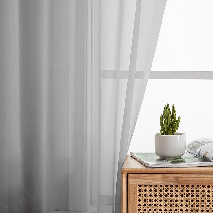 OWENIE Sheer Curtains 72 Inches Long for Living Room Bedroom, Rod Pocket Fimly Voile Door Curtains with Soft Touch, Rod Pocket Solid Light Grey Voile Elegant Airy Curtains, Each 42Wx72L inch