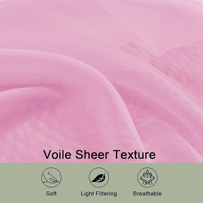 OWENIE Pink Sheer Curtains 72 Inches Long 2 Panels Set, Transparent Voile Sheer Curtain for Living Room Bedroom Window Sliding Glass Door Treatment, 59 x 72 Inch, Pink