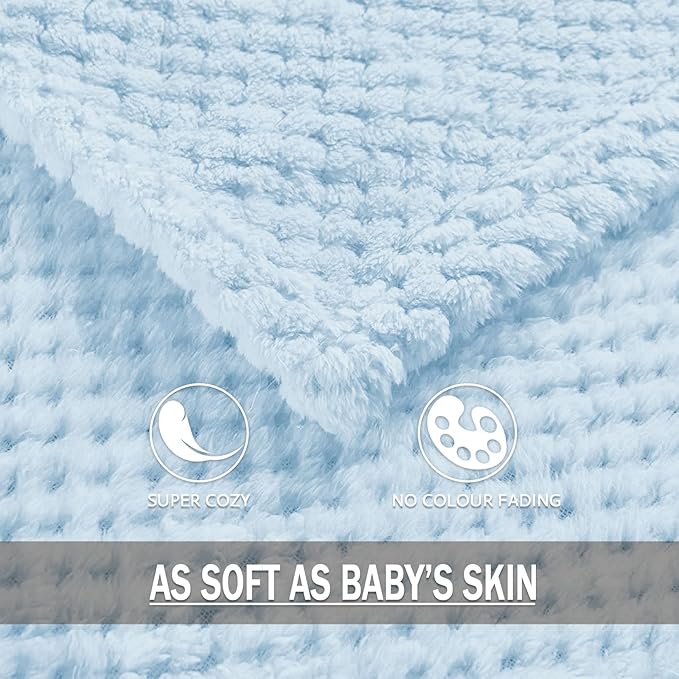 Exclusivo Mezcla Fleece Throw Blanket Extra Large, Super Soft and Warm Blankets for Couch, Sofa and Bed Waffle Textured, Cozy, Fuzzy and Lightweight (Light Blue, 50x70 Inches)