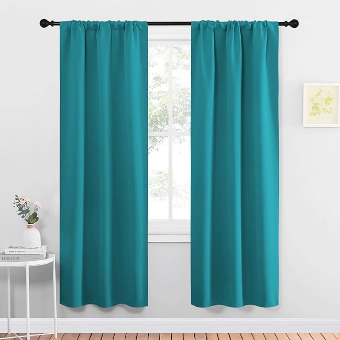 NICETOWN Peacock Blue Blackout Curtains Panels for Window, Thermal Insulated Rod Pocket Blackout Drapes/Draperies for Living Room (2 Panels, W34 x L72 inches)