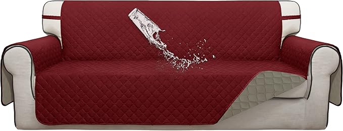 ISSUNTEX Double Protection 100% Waterproof Sofa Covers for Living Room, Couch Covers for 3 Cushion Couch Sofa, Reversible Furniture Protector Sofa Cover for Dogs, Pets (Sofa, Christmas Red/Beige)