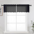 OWENIE Black Sheer Kitchen Valance for Windows Set of 2, Small Modern Rod Pocket Voile Valance Curtain Window Treatment Decor for Living Room Bathroom Cafe Laundry Basement, 42" W x 14" L
