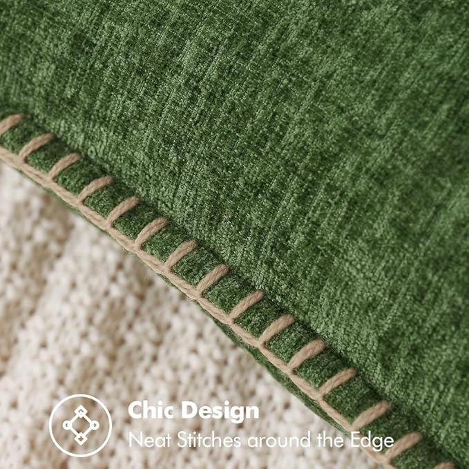 MIULEE Pack of 2 Couch Pllow Covers 18x18 Inch Moss Green Farmhouse Decorative Throw Pillow Covers with Stitched Edge Soft Chenille Solid Dyed Pillow Covers for Sofa Bed Living Room