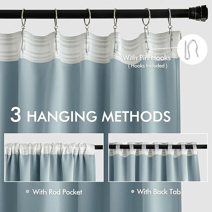 MIULEE Slate Blue Back Tab Blackout Curtains 90 Inches Long 2 Panels Set for Living Room Bedroom Privacy, Rod Pocket/Pinch Pleat Thermal Insulated Room Darkening Pleated Light Blocking Drapes