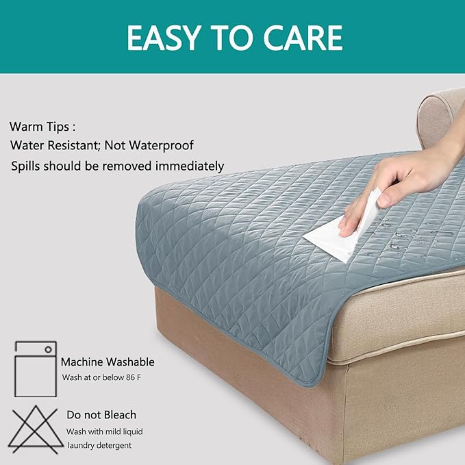 U-NICE HOME Sectional Couch Cover for Dogs Pets Chaise Lounge Reversible Sofa Cover Furniture Protector with Elastic Adjustable Strap, Light Blue/Beige