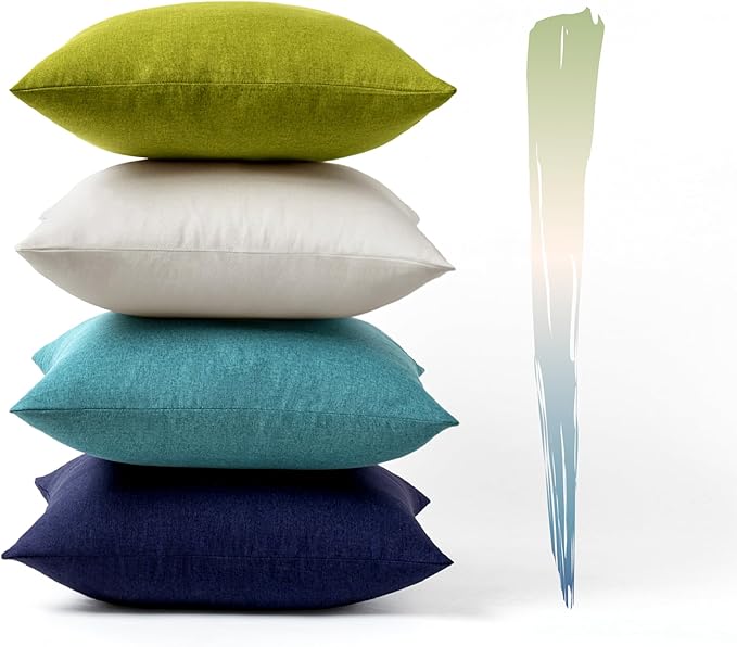 MIULEE Pack of 4 Decorative Outdoor Throw Pillow Covers Linen Waterproof Pillow Covers Spring Farmhouse Cushion Cases for Patio Garden Tent Balcony Couch Sofa 16x16 inch Blue Green