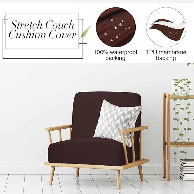 Newwiee 8Pcs Patio Cushion Covers Stretch Outdoor Cushion Cover Replacement for Patio Furniture Sofa Couch Slipcovers, Soft Flexibility Washable Furniture Protector(Waterproof Pure,Dark Coffee)