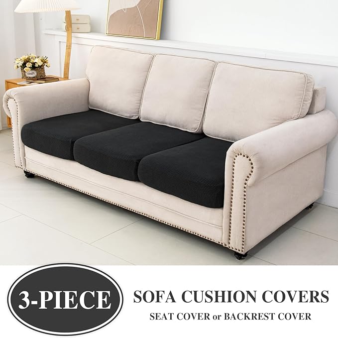 Couch Cushion Covers Seat Cushion Cover Stretch Couch Cover Separate Sectional Sofa Slipcovers Furniture Protector(3 Pieces for Seat or Sofa Backrest, Black)