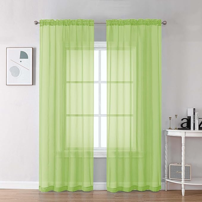 Chyhomenyc Lime Sheer Curtains 84 Inches Long 2 Panels Set, Light Filtering Soft Airy Window Curtains, Rod Pocket for Living Room Bedroom Window Drapes, 42Wx84L Inch, 2PCS