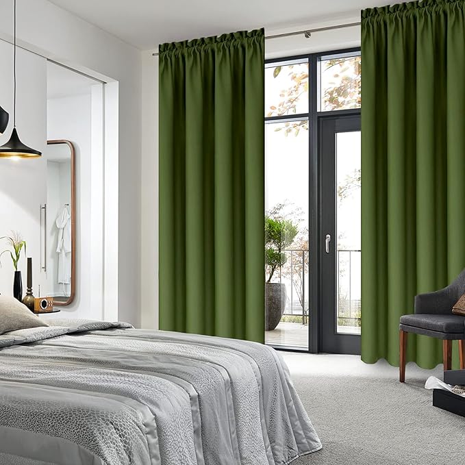 DWCN Olive Green Room Darkening Blackout Curtains - Thermal Insulated Privacy Energy Saving Window Curtain Drapes 42 x 72 inch Length, Set of 2 Bedroom Living Room Curtains