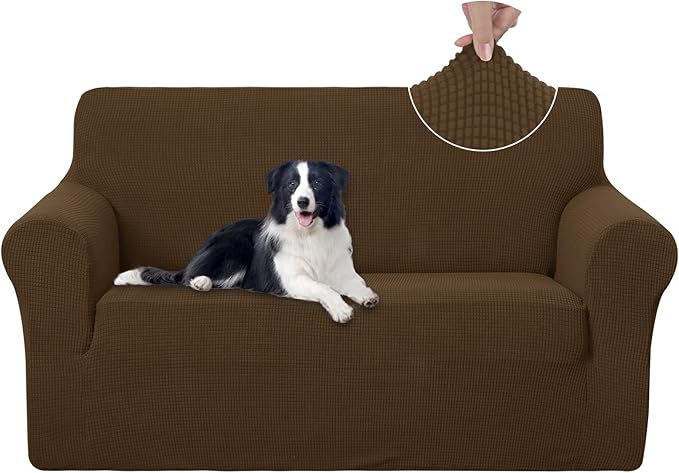 U-NICE HOME Loveseat Cover Stretch Couch Cover Sofa Cover Sofa Slipcover Furniture Protector for 2 Cushion Couch Sofa Pet Friendly(Loveseat, Brown)