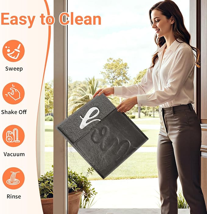 StepLively Door Mat Home Welcome Mats Outdoor and Indoor, Heavy-Duty Low-Profile Non-Slip Durable Front Welcome Mat Doormat for Home Entrance, Outside Entry, Yard, Floor, Patio (32''x20'', Grey)