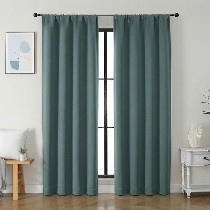 Simplebrand Ava Dark Green Blackout Curtains for Bedroom 84 Inch Length 2 Panels Set, Solid Thermal Insulated Privacy Nursery Window Treatment Curtains Blackout Drapes, W40 x L84 Inch, Dark Green