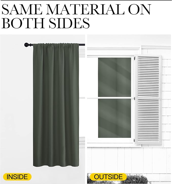 NICETOWN Bedroom Curtains Blackout Draperies - All Season Thermal Insulated Solid Rod Pocket Top Blackout Curtains/Drapes for Kid's Room (Dark Mallard, 1 Pair, 34 x 72 Inch)