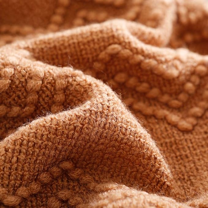 BOURINA Almond Throw Blanket 50x60 Inches Throw Textured Solid Soft Sofa Couch Decorative Knit Blanket