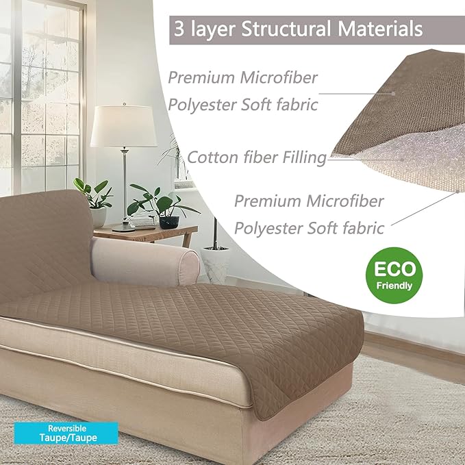 U-NICE HOME Sectional Couch Cover for Dogs Chaise Lounge Reversible Sofa Cover Furniture Protector Cover for Pets with Elastic Adjustable Strap (Chaise Lounge, Taupe/Taupe)