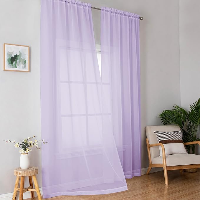 OWENIE Extra Long Sheer Curtains 96 inches Long for Bedroom Living Room, Rod Pocket Light Weight Soft Voile Sheer Curtains, Airy Solid Color Privacy Light Filtering Curtains, Each 42Wx96L inch