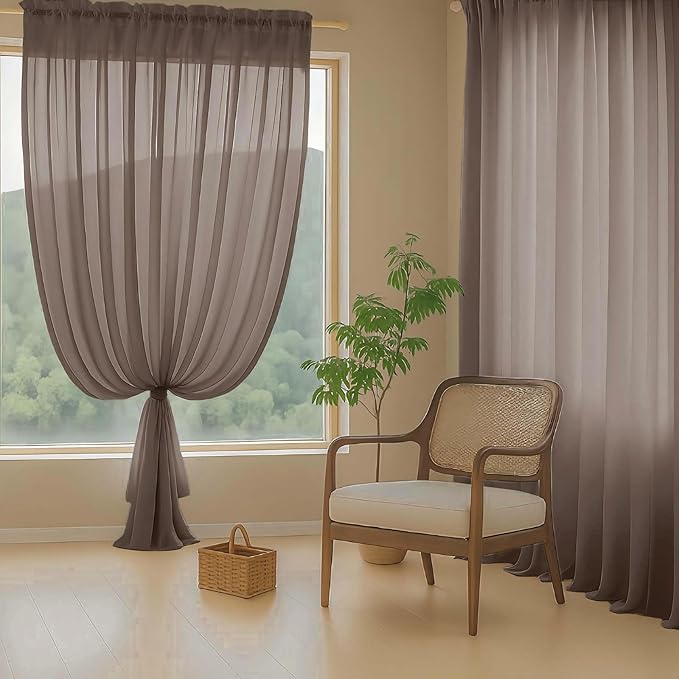 Chocolate Sheer Curtains for Window 72 inches Long 2 Panels Set, Soft Airy Modern Light Filtering Sheer Curtains for Living Room Bedroom, Dual Rod Pocket Solid Window Drapes, 2x42Wx72L inches
