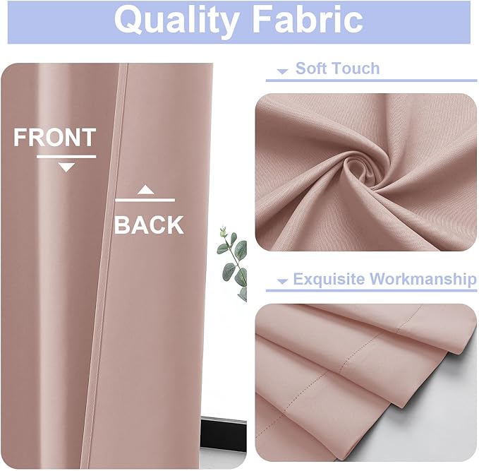 Simplebrand Blackout Extra 10ft Curtains for Patio 120 Inches Long 2 Panels Set, Solid Thermal Insulated Energy Saving Rod Pocket Window Treatment Curtains Blackout Drapes, 50" Wx120 L, Blush