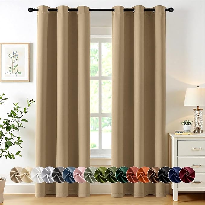 MIULEE Taupe Brown Blackout Curtains for Bedroom Living Room 84 Inches Long 2 Panels, Thermal Insulated Room Darkening Drapes Solid Grommet Noise Reduction Light Blocking Window Treatments 40x84 Inch