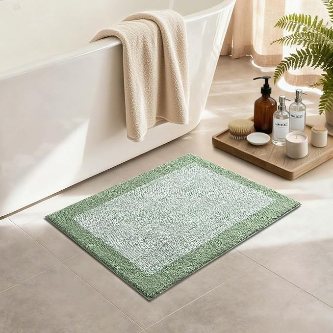 Bathroom Rugs 24x17 Non Slip Washable, Green Bath Mat for Bathroom Floor Tub, Soft Absorbent Quick Dry Mats for Shower, Bathtub,Home Decor