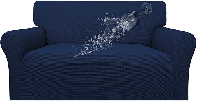 Easy-Going 100% Waterproof Loveseat Couch Cover, Dual Waterproof Sofa Cover, Stretch Jacquard Sofa Slipcover, Leakproof Furniture Protector for Kids, Pets, Dog and Cat (Loveseat, Navy)