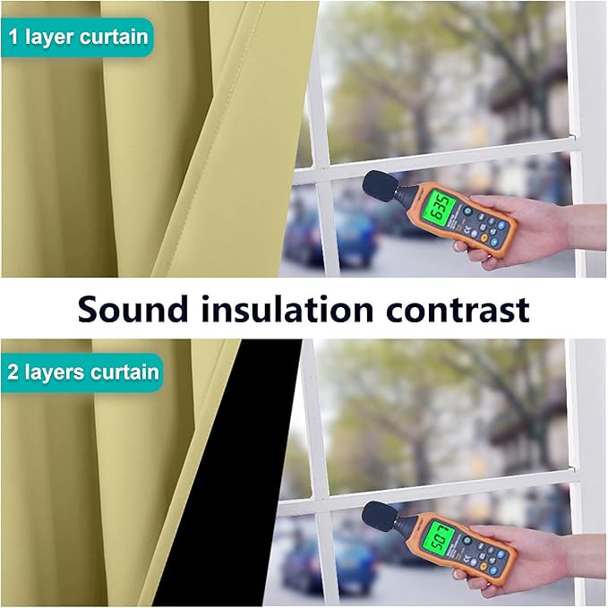 NICETOWN 100% Blackout Blinds, Laundry Room Decor Window Treatment Curtains for Large Patio Sliding Door, Thermal Insulated Paler Yellow Curtains for Bedroom, Set of 2, 52 inches x 108 inches