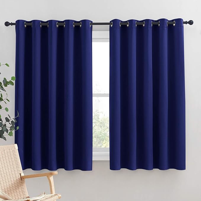 NICETOWN Blackout Curtain Panels for Bedroom, Royal Blue, 2 Panels, W70 x L63-inch, Grey, Thermal Insulated Grommet Top Blackout Draperies and Drapes for Basement