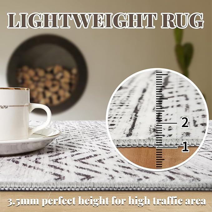 Moroccan 2'6"x8' Kitchen Runner Rug- Washable Rugs for Living Room Non Slip Floor Carpet Rubber Backing Hallway Rug with Low Pile Bedroom Mat 2'6"x8' Gray
