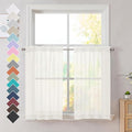 OVZME Ivory Sheer Curtains 36 Inch Length Kitchen Tiers - Short Voile Drapes, Solid Sheers Cafe Curtain for Bathroom Small Half Window - 2 Panels Set, Rod Pocket, 42" W x 36" L