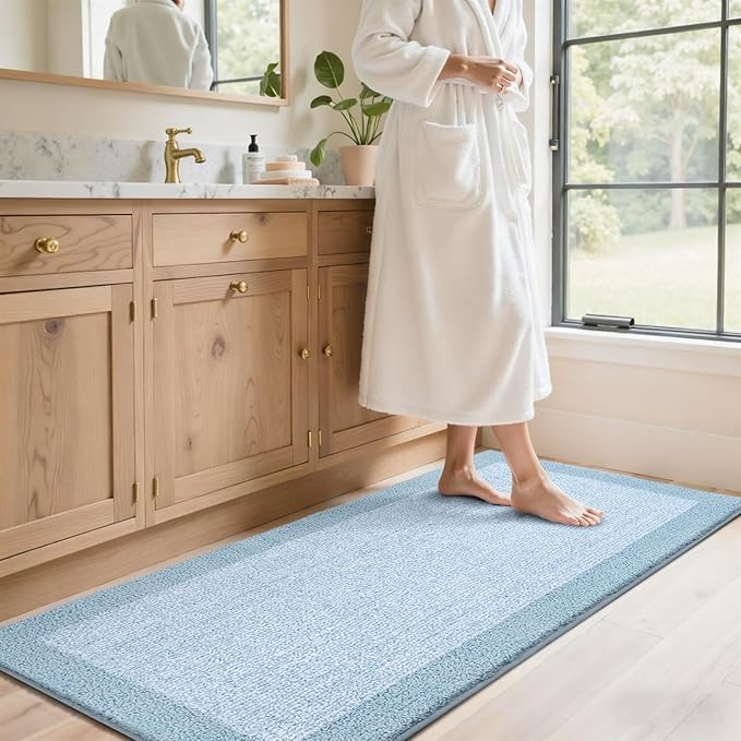 70x24 Long Bathroom Rugs Washable Non Slip, Light Blue Bath Mat for Bathroom Floor Tub, Soft Absorbent Quick Dry Mats for Shower, Bathtub,Home Decor