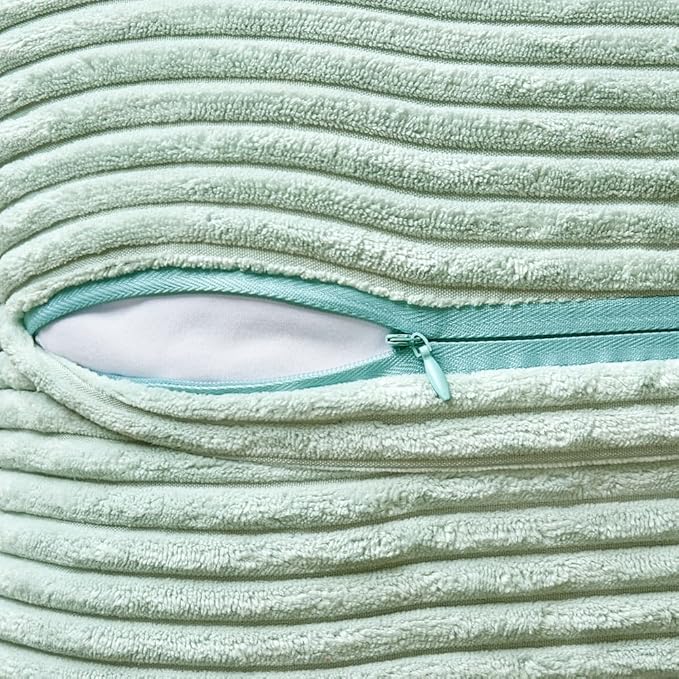 MIULEE Decorative Throw Pillow Covers for Couch Bed Livingroom 18x18 Inch Set of 2 Mint Green Boho Accent Throw Pllows Broadside Striped Patchwork Soft Corduroy Summer Pillowcases