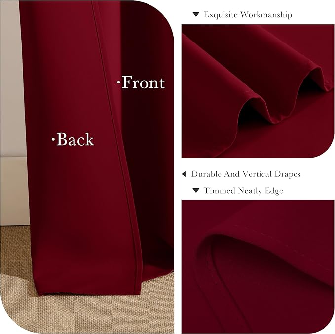 PONY DANCE Bedroom Window Panels - Christmas Decoration Blackout Curtains Elegant Back Tab Slot Pocket Curtains Thermal Insulated Energy Efficient Home Decoration, 42 x 63 inch, Red, One Pair