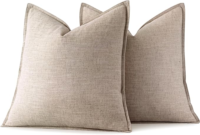 MIULEE Decorative Linen Pillow Covers 20x20 Inch Natural Linen Boho Farmhouse Neutral Couch Throw Pillows for Bed Pack of 2 Accent Modern Pillowcase Sofa Livingroom Home Decor