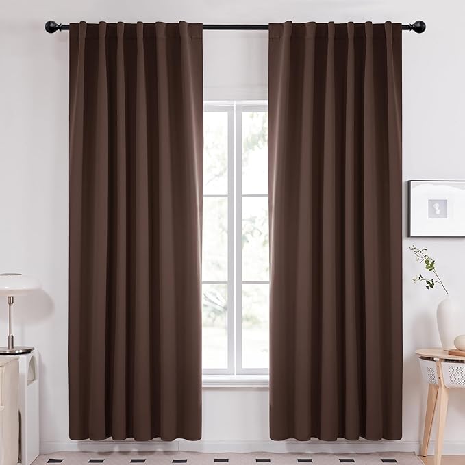 Deconovo Blackout Curtains, Thermal Insulated, W52 x L84 2 Panels, Back Tab, Machine Washable, Room-Darkening Drapes for Bedroom/Living Room Chocolate