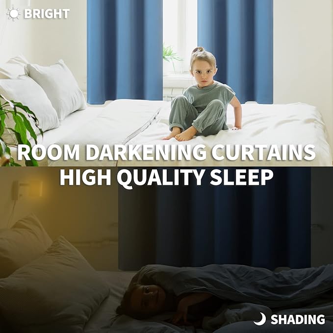 BGment Blackout Curtains for Bedroom - Grommet Thermal Insulated Room Darkening Curtains for Living Room, Set of 2 Panels (52 x 95 Inch, Faded Denim)
