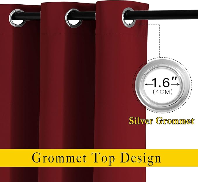 NICETOWN Burgundy Red 102 inch Curtains for Bedroom, Grommet Blackout Curtains Thermal Window Treatments for Christmas/Thanksgiving Day, W66 x L102, 2 Panels