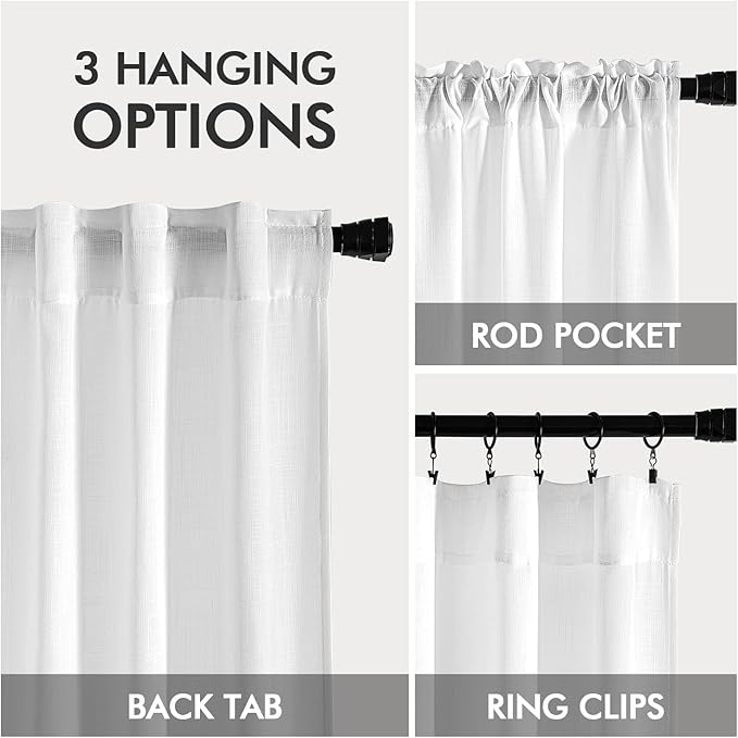 MIULEE White Linen Curtains 120 Inches Long 2 Panels for Bedroom Living Room, Soft Thick Linen Textured Back Tab Window Drapes Semi Sheer Light Filtering Rod Pocket Modern Farmhouse Decor