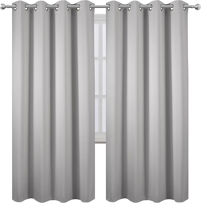 LEMOMO Light Grey Thermal Blackout Curtains/52 x 72 Inch/Set of 2 Panels Room Darkening Curtains for Bedroom