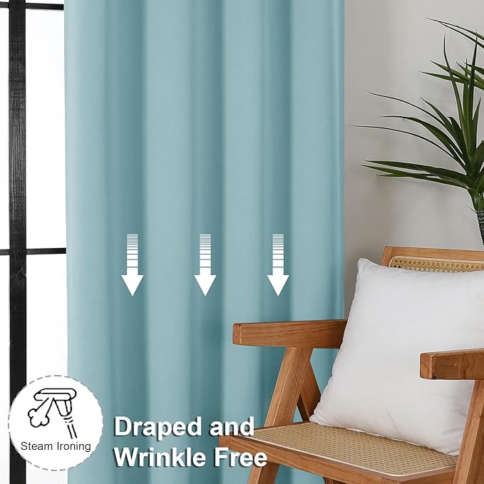 Simplebrand Aqua Blackout Curtains for Bedroom 96 Inches Long 2 Panels, Solid Thermal Insulated, Energy Saving Living Room Window Treatment Curtains Blackout Drapes, W50 x L96 Inch, Aqua